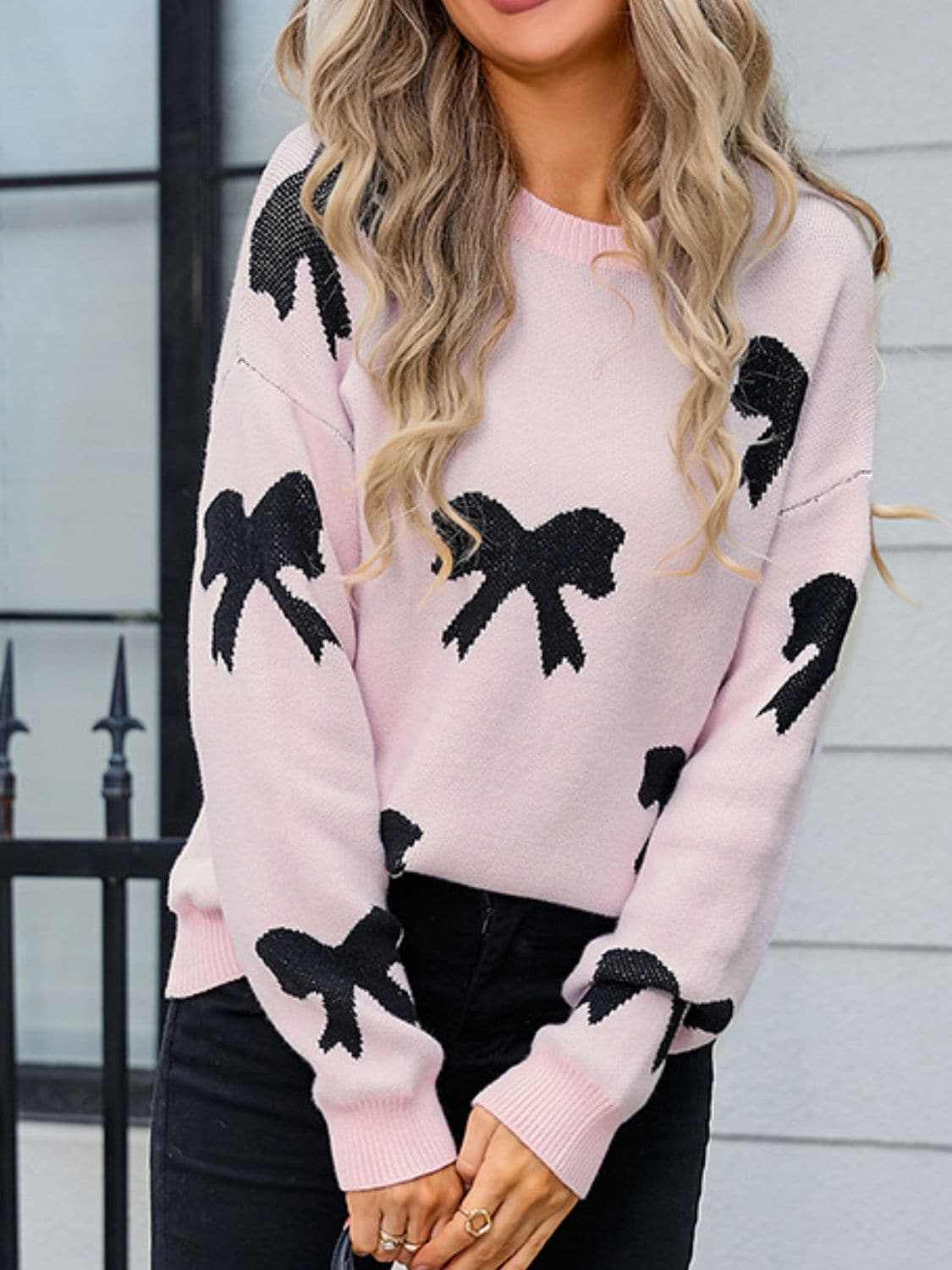 Cozy Knit Sweater with Bow Neck - Love Salve
